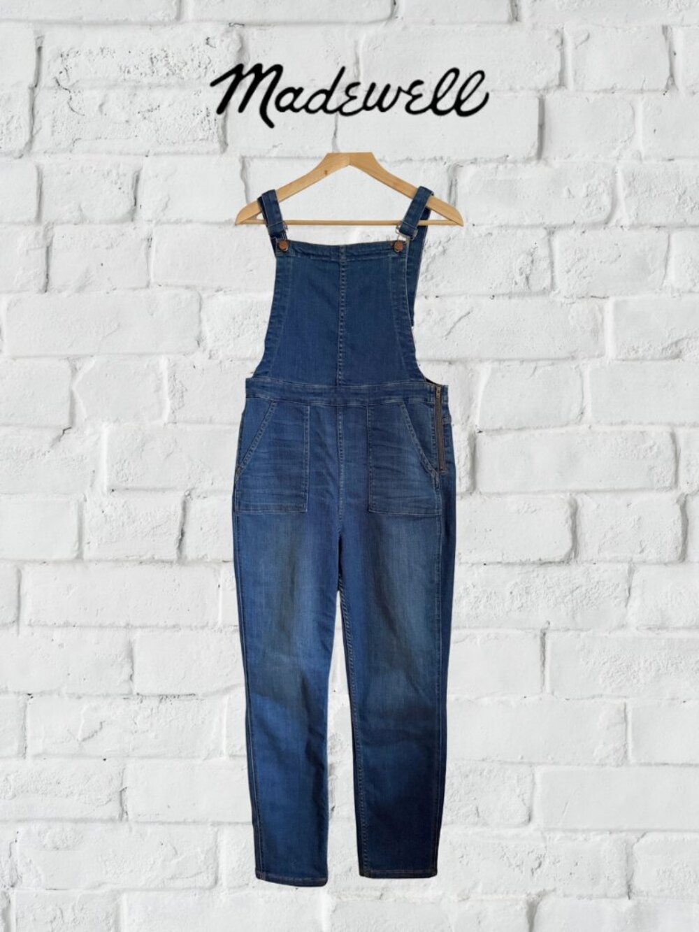 Madewell Skinny Overalls Side Zip Stretch Denim Medium Wash Size Large